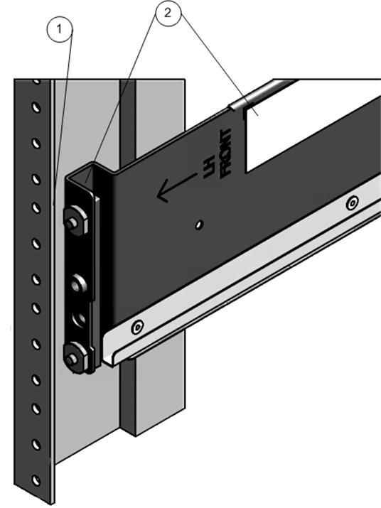 Rack flange, rail flange, and rail label (front)