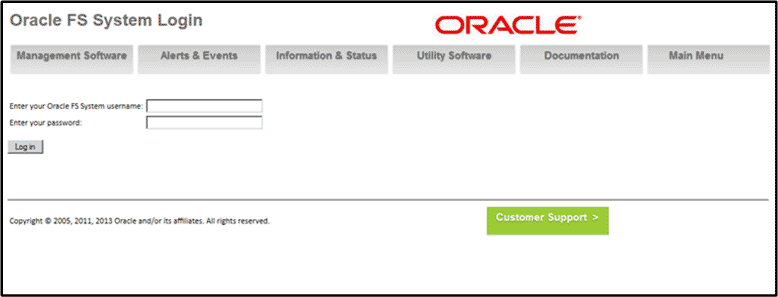 Oracle FS System Login screen