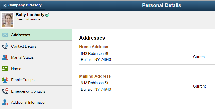 After selecting Personal Details related action, user is transferred to the Personal Details Fluid transaction (2 of 2)