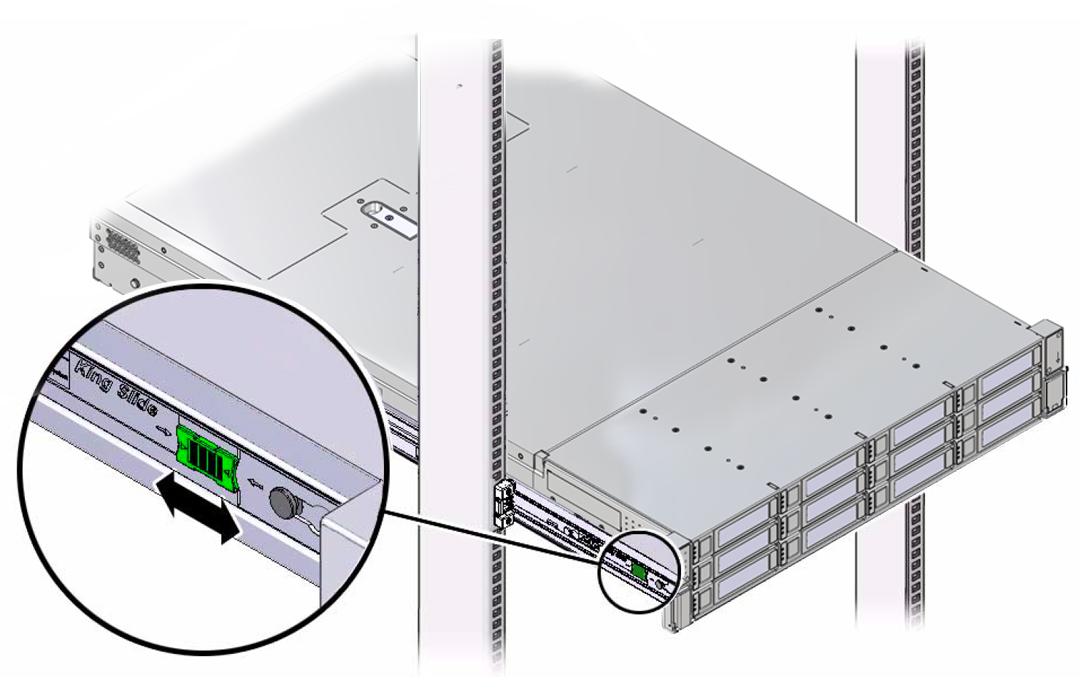 image:Figure showing the location of the release tabs on the                                         slide-rails.