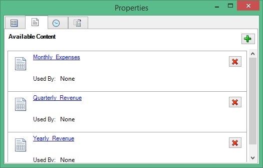 Properties dialog box showing three ranges of available content.