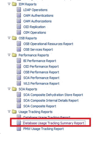 Select Database Usage Tracking Summary Report