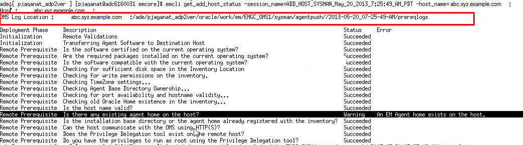 Output of emcli get_add_host_status