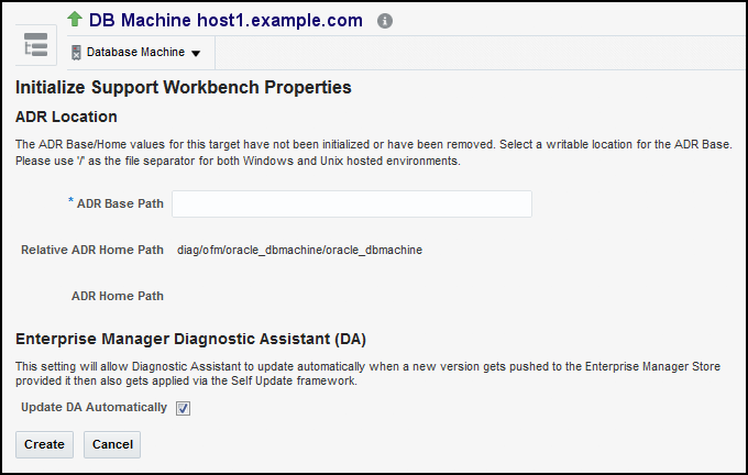 Initialize Support Workbench Properties screen shot example
