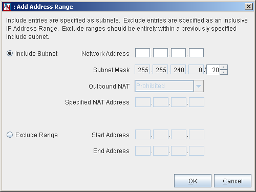 This screenshot shows the Add Address Range window in the Location form.