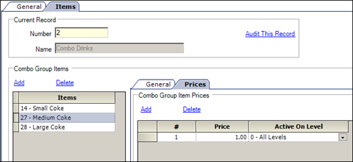 This figure shows a pricing convention based on menu item definition.