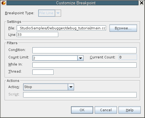image:Customize breakpoint dialog box