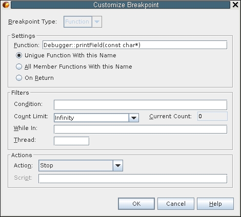 image:Customize Breakpoint dialog box