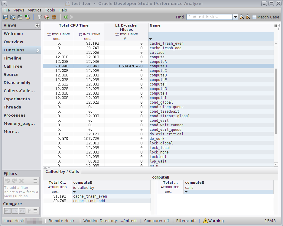 image:Function view of computeB showing metrics for L1 D-cache Misses