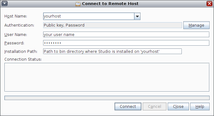 image:Connect to Remote Host dialog for using Performance Analyzer remotely