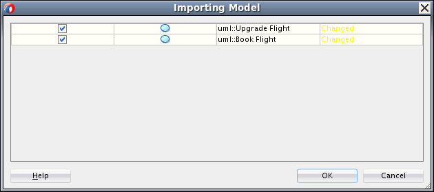 「モデルのインポート中」ダイアログにhtmlファイルの変更が表示される