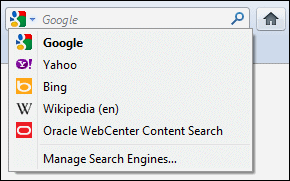 検索エンジンのリストにあるOracle WebCenter Content検索