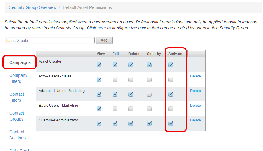 An image of the Campaigns tab with the Activate box checked.
