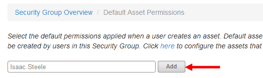An image of the search field with a red arrow pointing at the Add button.