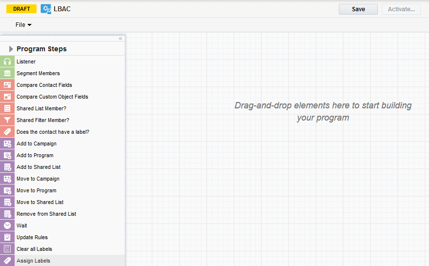 An image of the Label Assignment Workflow program canvas.