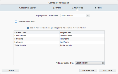 An image of the third page of the contact upload wizard