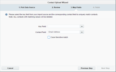 An image of the third step of the contact upload wizard