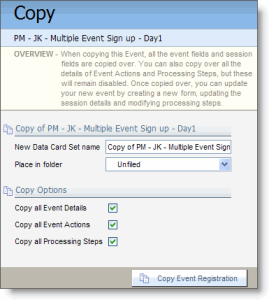 An image of the Copy event configuration page.