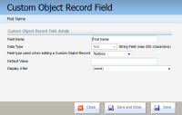 An image of the Custom Object Record Field configuration window.