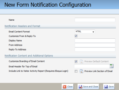 An image of the New Form Notification configuration menu.