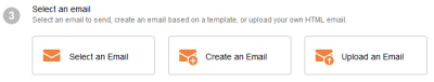 An image of step 3 of the simple email campaign design wizard. In this step you select the email you want to send.