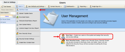 An image of the Users menu with Add New User highlighted.