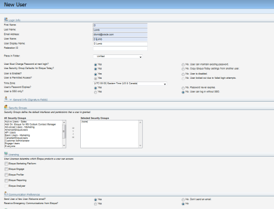 An image of the New User configuration window.