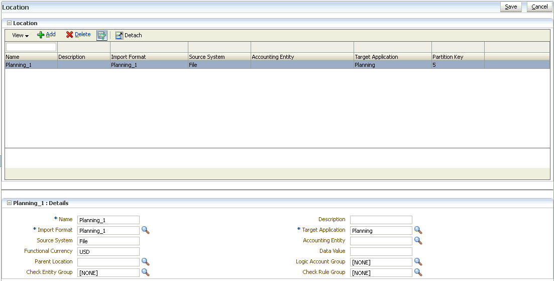 Screenshot of Data Management Location window