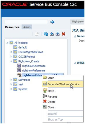 Description of "Figure 6-10 Generate WSDL and Service from JCA Binding" follows