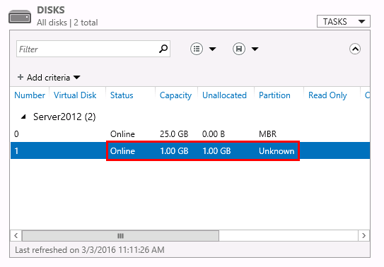 Screenshot showing the Partition type and the Unallocated capacity of the disk