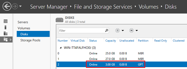 Screenshot showing the updated size of the disk in a Windows instance