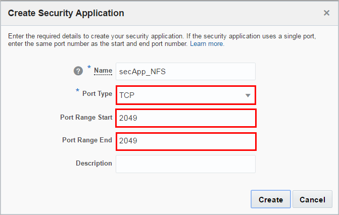 Screenshot of the Create Security Application dialog box Screenshot of the Create Security Application dialog box