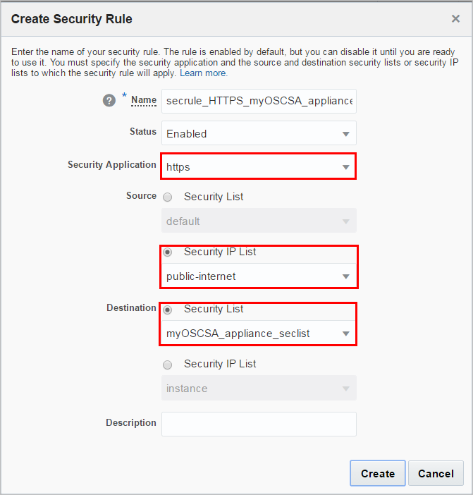 Screenshot of the Create Security Rule dialog box, showing how to create a security rule to allow HTTPS traffic. Screenshot of the Create Security Rule dialog box, showing how to create a security rule to allow HTTPS traffic.