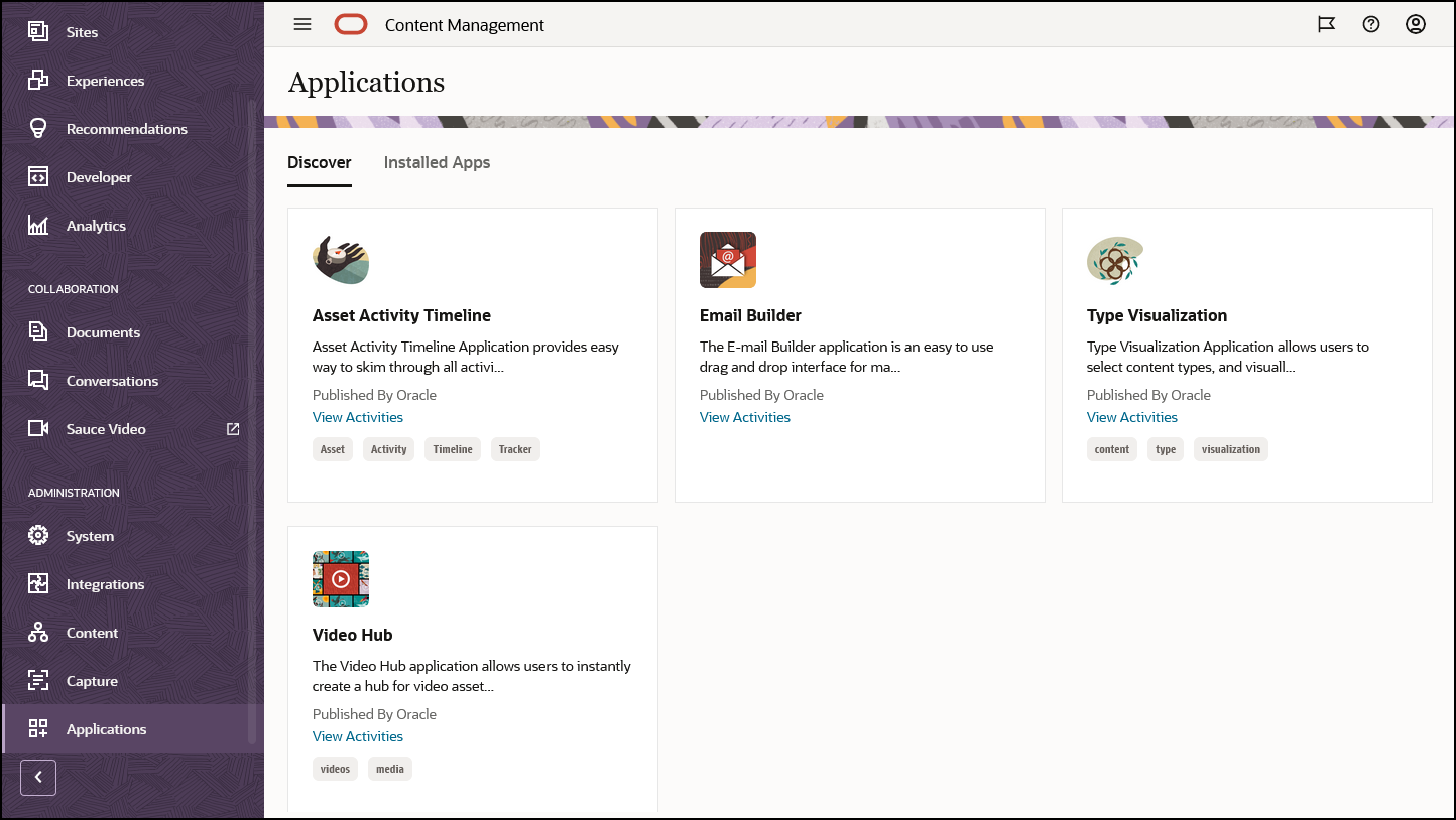 Applications page, described in linked topic