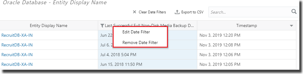 Date Filter options