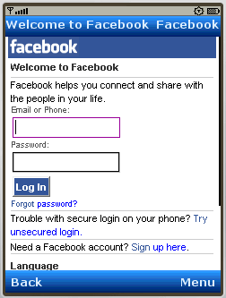 Facebook Mobile Home Page Rendered Using HTMLComponent