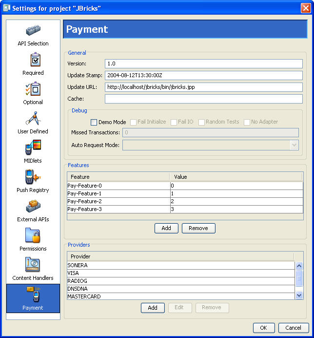 Settings window with Payment category selected