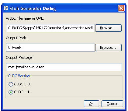 Stub Generator dialog completed for CLDC 1.1