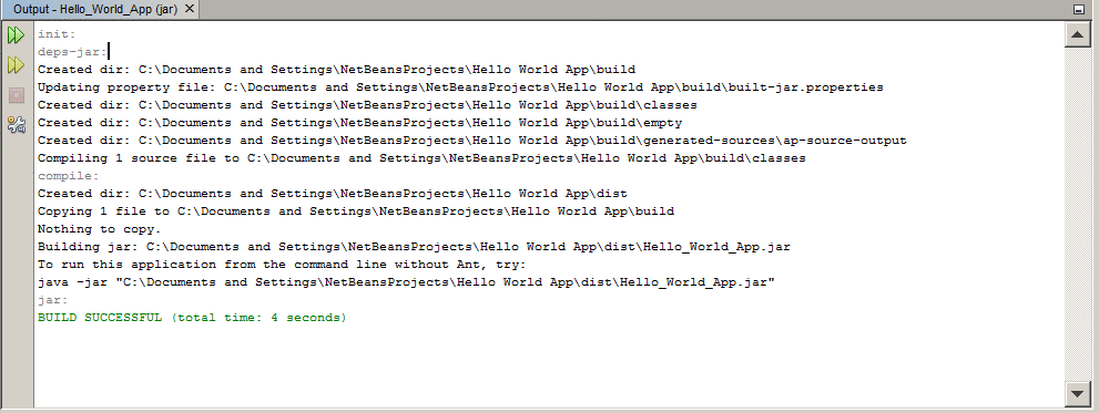 Output window showing results of building the HelloWorld project.