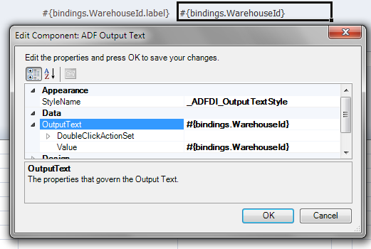 ADF Output Text Component in Design Mode
