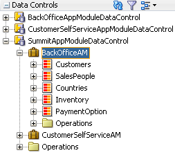 Data Controls panel showing nested application modules