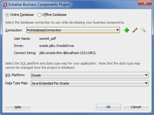 Initialize Business Components Project dialog