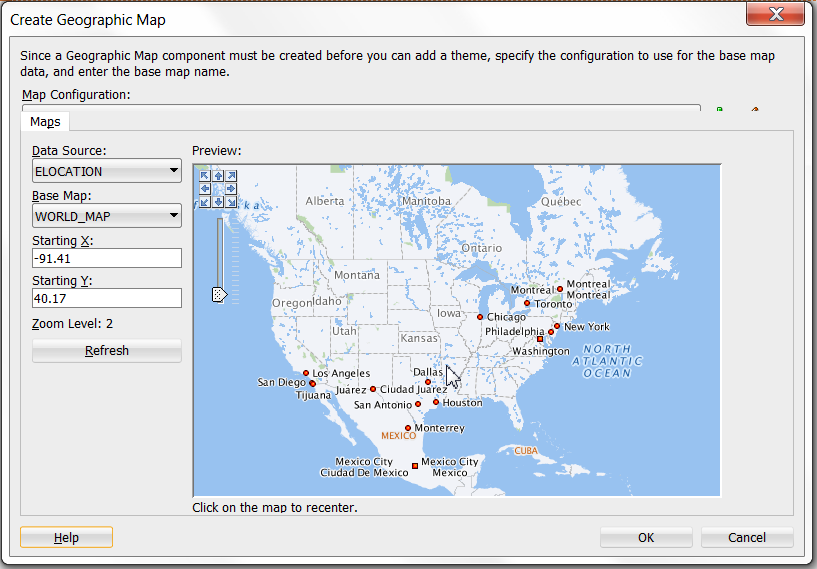 Create geographic map dialog
