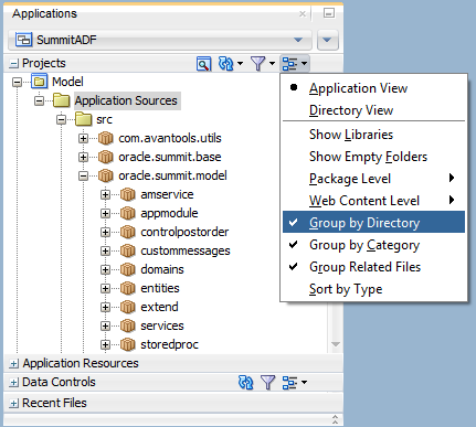 Image of toggling folder sorting in Application Navigator