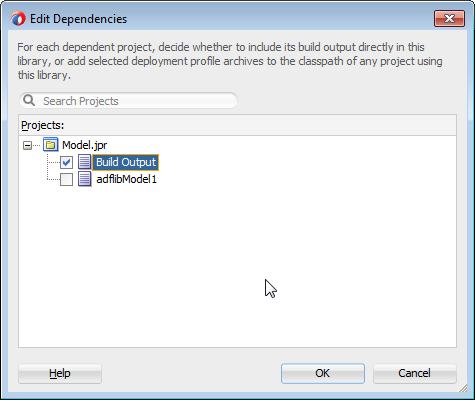 Edit Dependencies dialog Model dependent project
