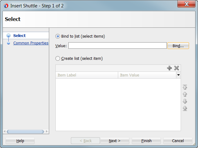 Insert SelectManyShuttle dialog for binding select items.