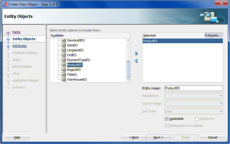 Step 2 of the Create View Object wizard