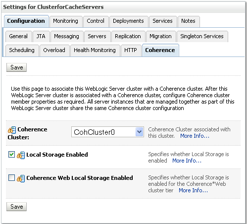 Coherence Web Local Storage Enabled checkbox