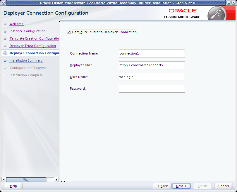 Deployer Connection Configuration page