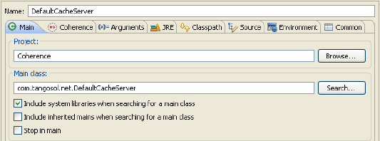 Main tab in the Run Configurations Dialog Box